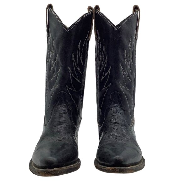 Vintage RALEIGH Kids Sz 1 Ostrich Leather Cowboy Boots Embroidered Wing 4156 VTG - Picture 3 of 12